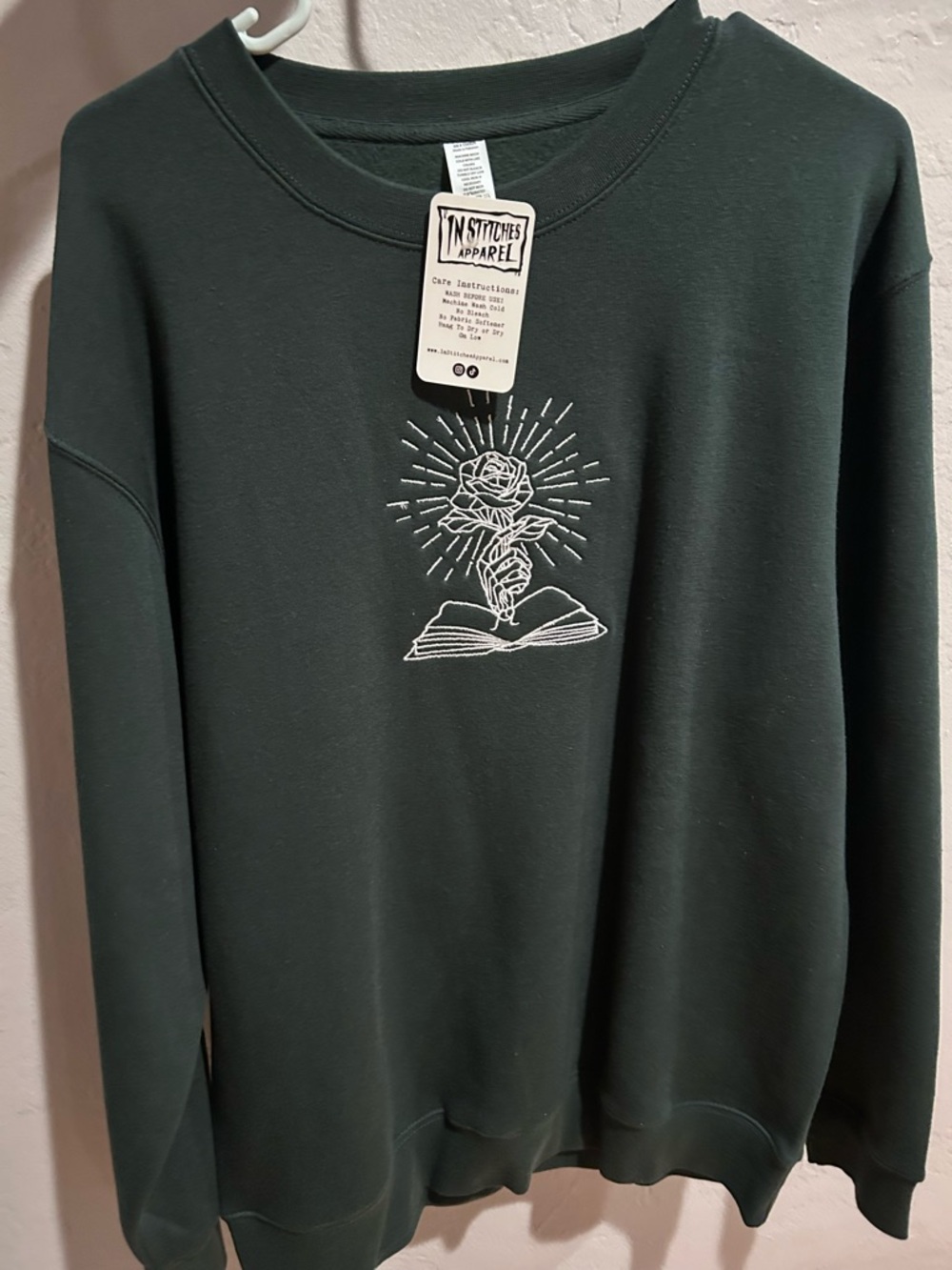 Unisex Dark Romance Embroidered Crewneck- forest green